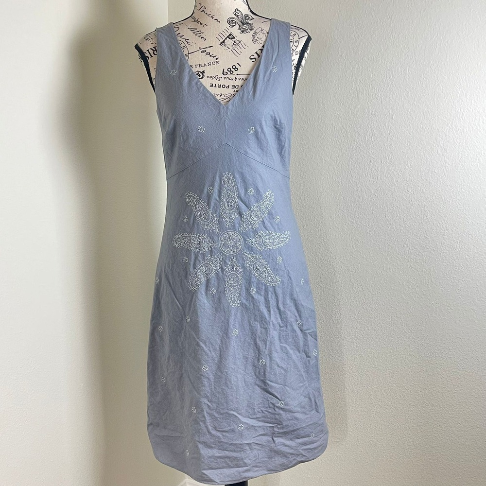 J Crew Women Sleeveless V Neck Embroidered‎ Sunburst Dress Blue Cotton Size 6